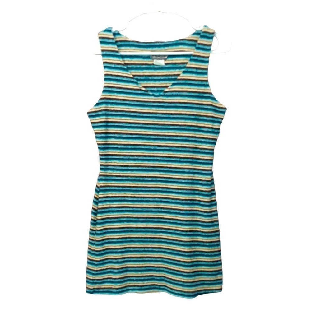 Uncivilized Women's Medium Blue Ivory Brown Striped Dress Y2K 90s
